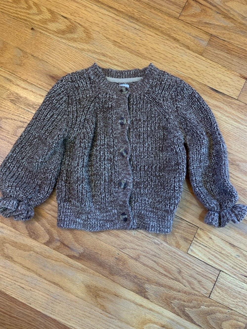 Cozy Marled Brown Knit Button-Front Toddler Sweater 4T